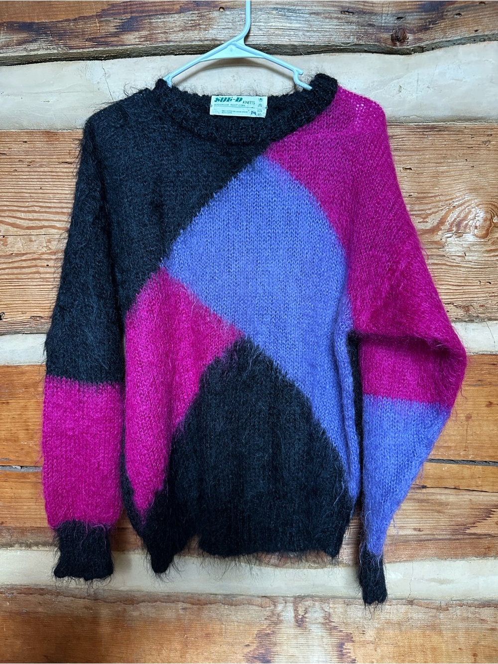 Vintage Colorblock Mohair Blend Sweater - Black, Magenta & Lavender